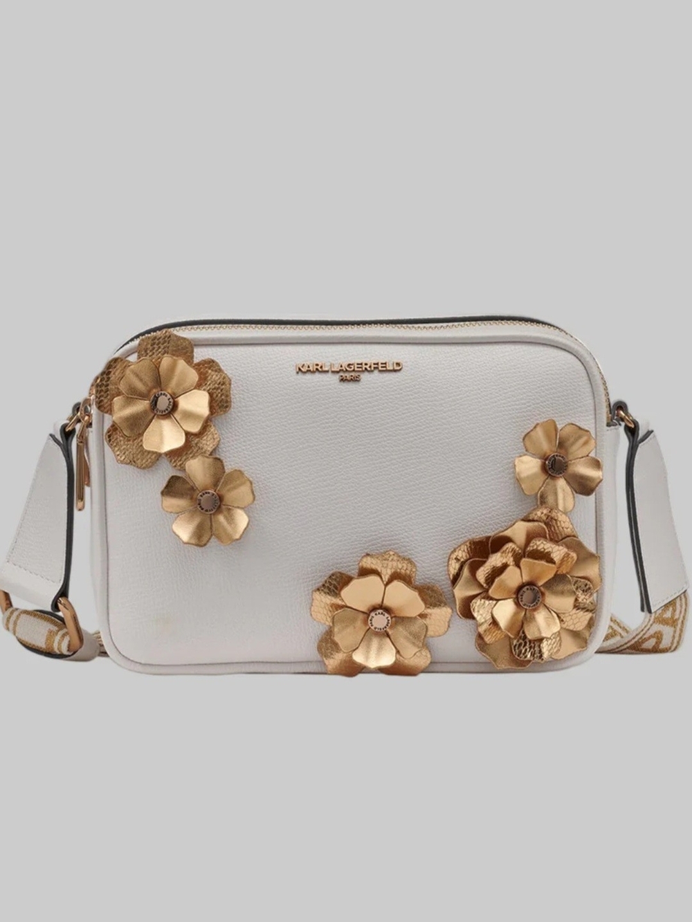 Karl Lagerfeld White Crossbody Bag with Gold Floral Accents - Picture 2 of 4
